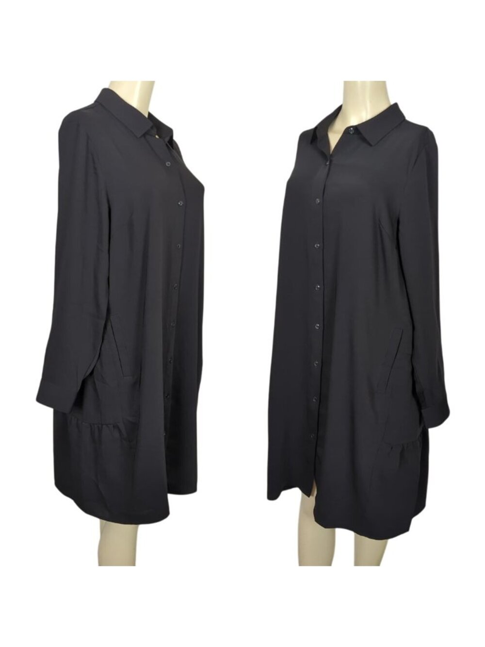 J. Jill Wearever Collection Black Shirt Dress M Button Front Ruffle Tiered Back - Picture 3 of 16